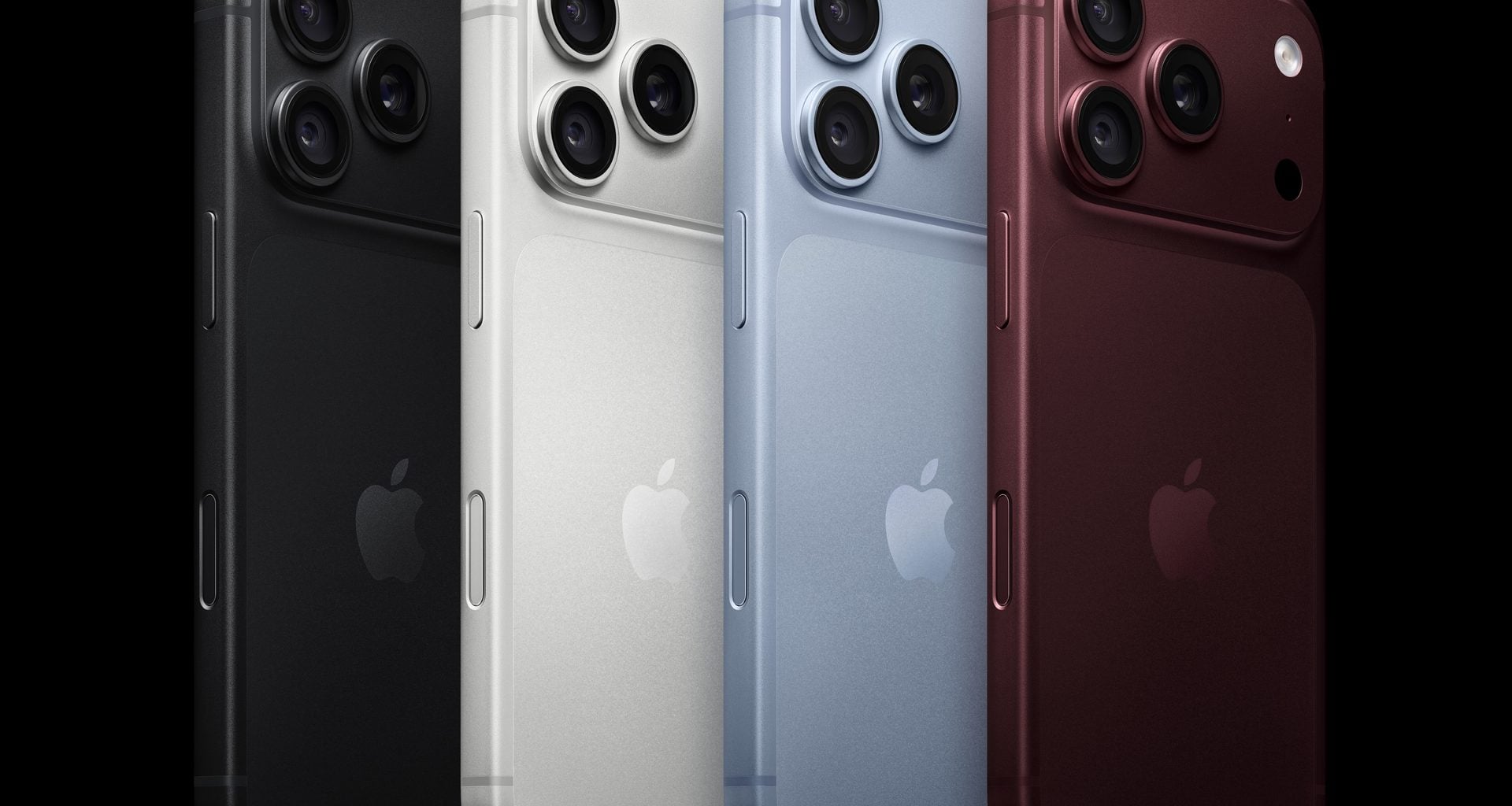 Linha iPhone 18 Pro nas cores Dark Gray, Silver, Dark Cherry e Light Blue